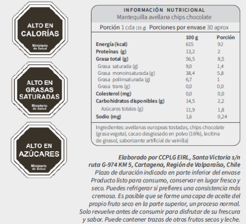Mantequilla De Avellana Europea Chips De Chocolate 450gr