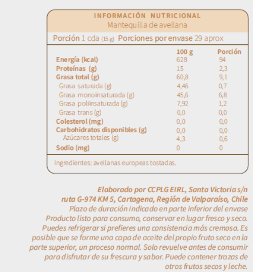 Mantequilla De Avellana Europea Natural 430gr