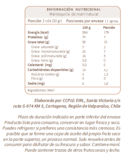 Mantequilla De Maní Natural 250gr