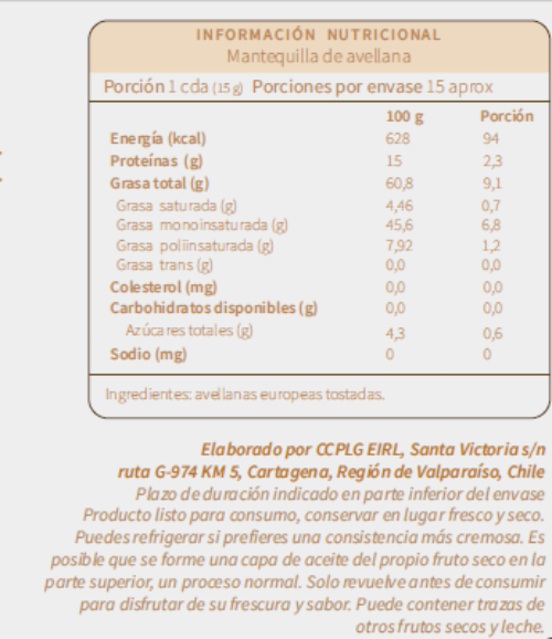 1 y 1 Mantequilla De Avellana Europea Natural y Con Chips de Chocolate 250g