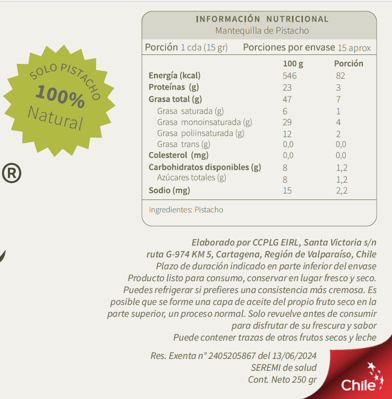 3 Mantequilla De Pistacho Natural 250g