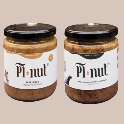 1 y 1  Mantequilla De Avellana Europea Natural y Con Chips de Chocolate 450g