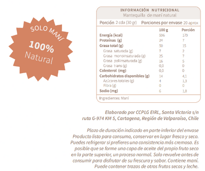 Mantequilla De Maní Natural 450gr