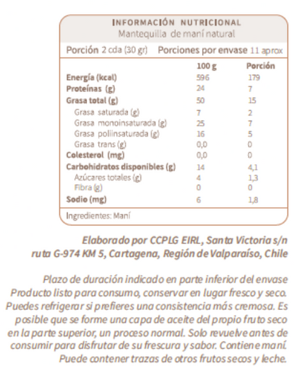 Mantequilla De Maní Natural 250gr