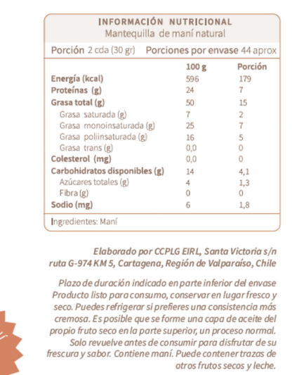 Mantequilla De Maní Natural 1000gr
